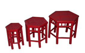 TT-160507/3- Bamboo stool, red color, set 3.