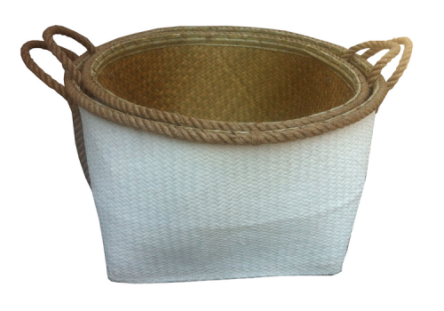 TT-160316/2 - Palm leaf basket, white paiting color, set 2