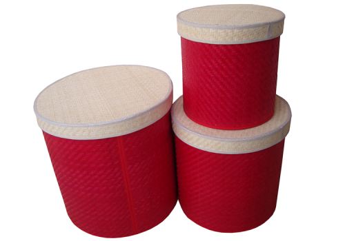 TT-160318- Palm leaf box with lids, red color- set 3.